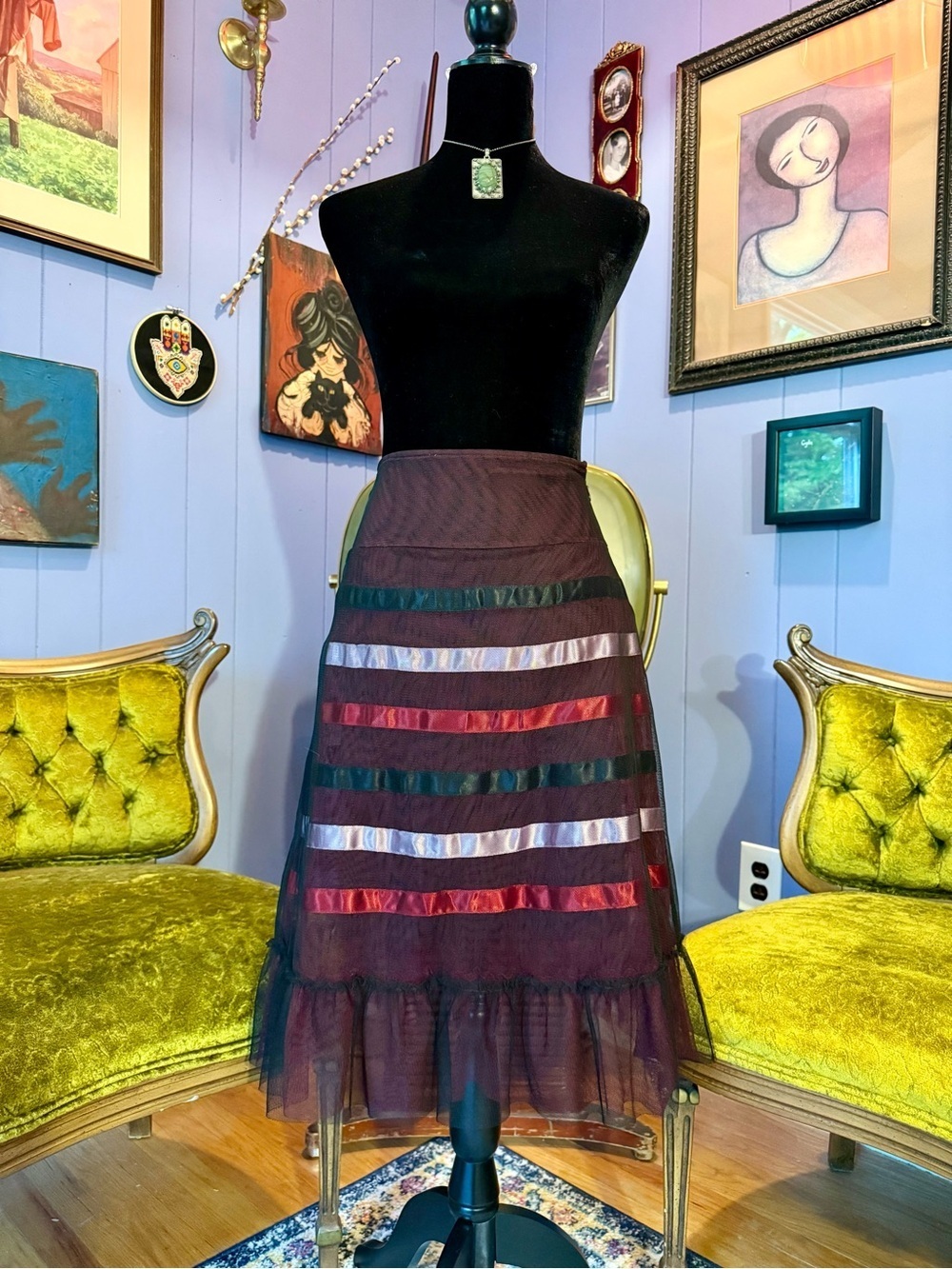 Vintage Y2K Betsey Johnson New York Black Label Ribbon Tulle Skirt Size XS/S